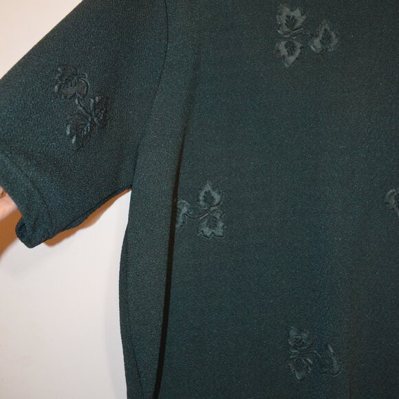 BonWorth Dark Green Polyester Short Sleeves Pressed-up Floral Texture Blouse L - Picture 6 of 13